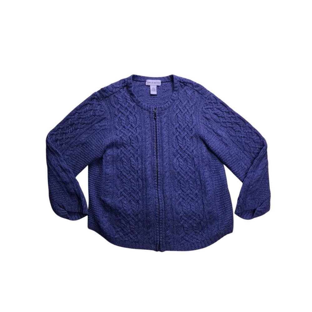 Croft & Barrow Full Zip Sweater Womens XL Blue Silk Wool Cable Knit
